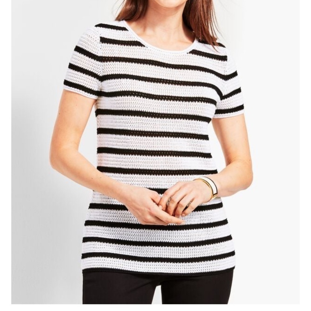 Talbots Crochet Stripe Crewneck Sweater